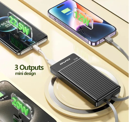 Awei P88K Portable Power Bank 10000mAh With 2 Charging Cable